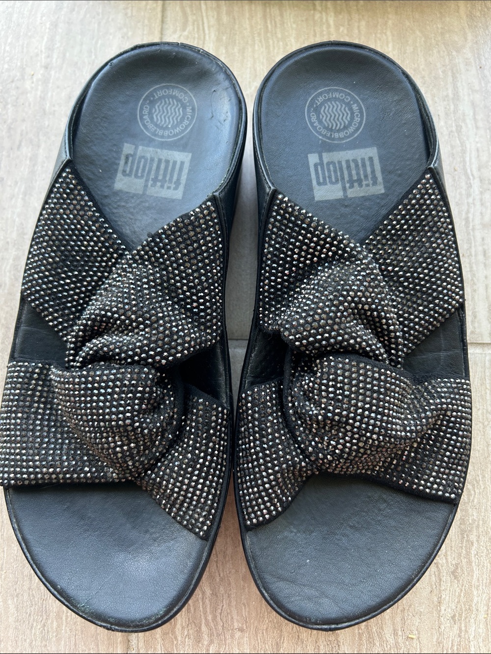 Fitflop Black Crystal Knot Slide Sandals